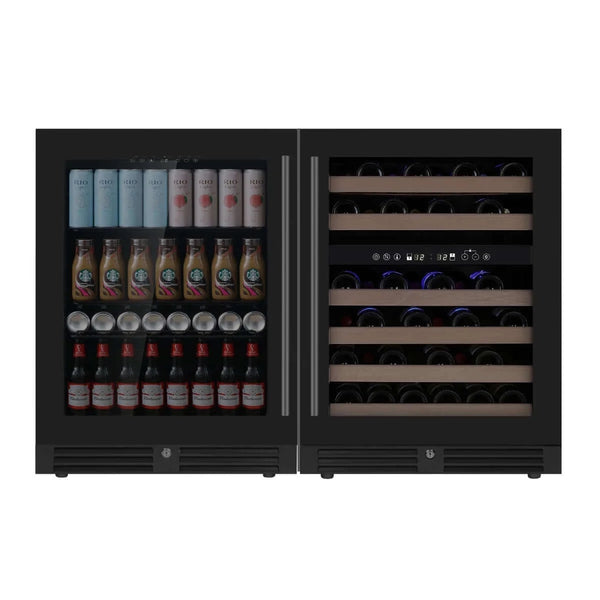 KingsBottle 48 Ultimate Under Bench Wine Fridge and Bar Refrigerator Combo - Borderless Black Door