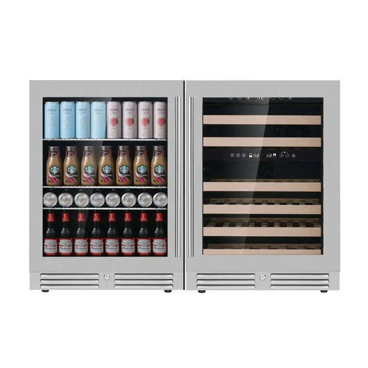 KingsBottle 48" Ultimate Under Bench Wine Fridge and Bar Refrigerator Combo - Stainless Steel Trim Door