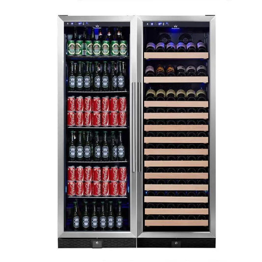 KingsBottle 72" Large Wine And Beverage Cooler Drinks Combo With Clear Door - Glass Door with Stainless Steel Trim
