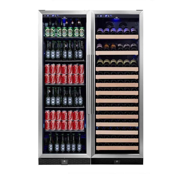 KingsBottle 72 Large Wine And Beverage Cooler Drinks Combo With Clear Door - Glass Door with Stainless Steel Trim