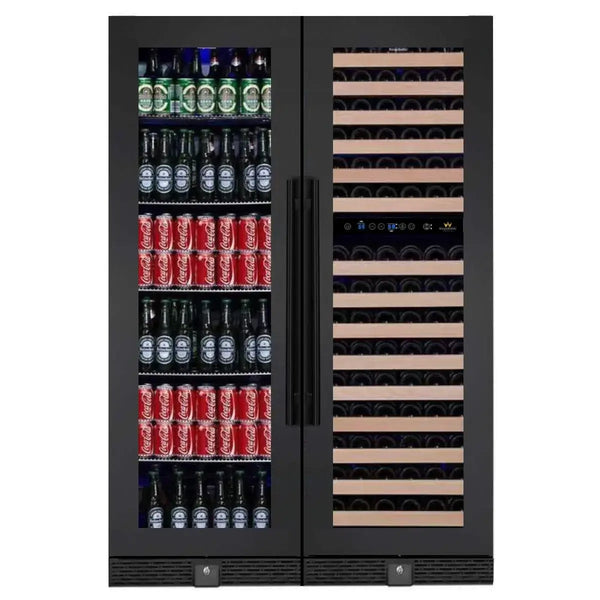 KingsBottle 72 Tall Beer And Wine Refrigerator Combo with Glass Door - Borderless Black Glass Door