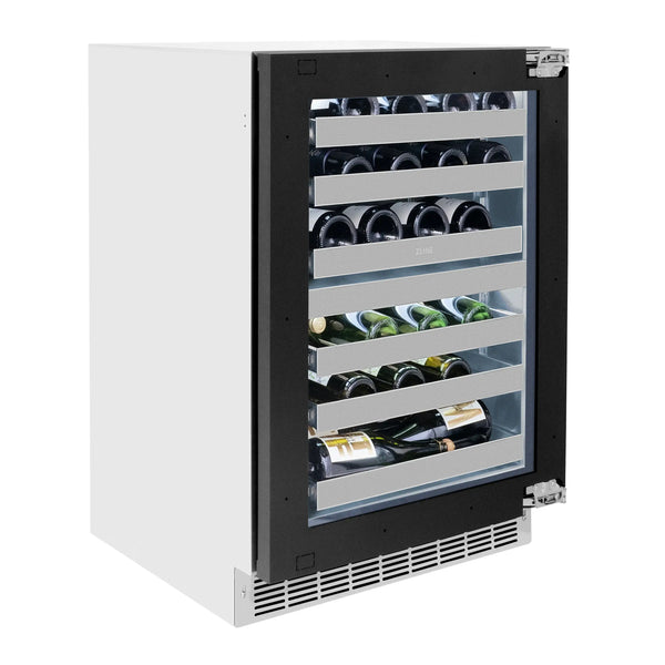 ZLINE Autograph Edition 24 in. Touchstone Dual Zone 44 Bottle Wine Cooler With Panel Ready Glass Door And Champagne Bronze Handle (RWDPOZ-24-CB)