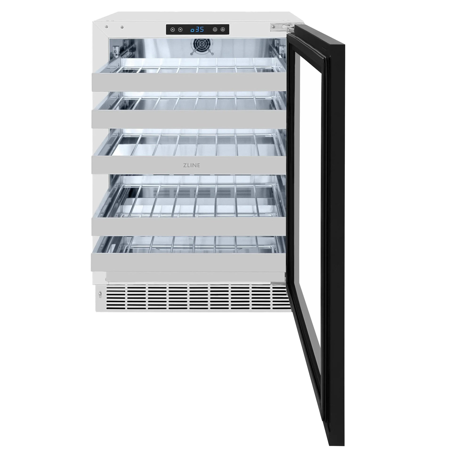 ZLINE Autograph Edition 24 in. Touchstone Dual Zone 44 Bottle Wine Cooler With Panel Ready Glass Door And Matte Black Handle (RWDPOZ-24-MB)