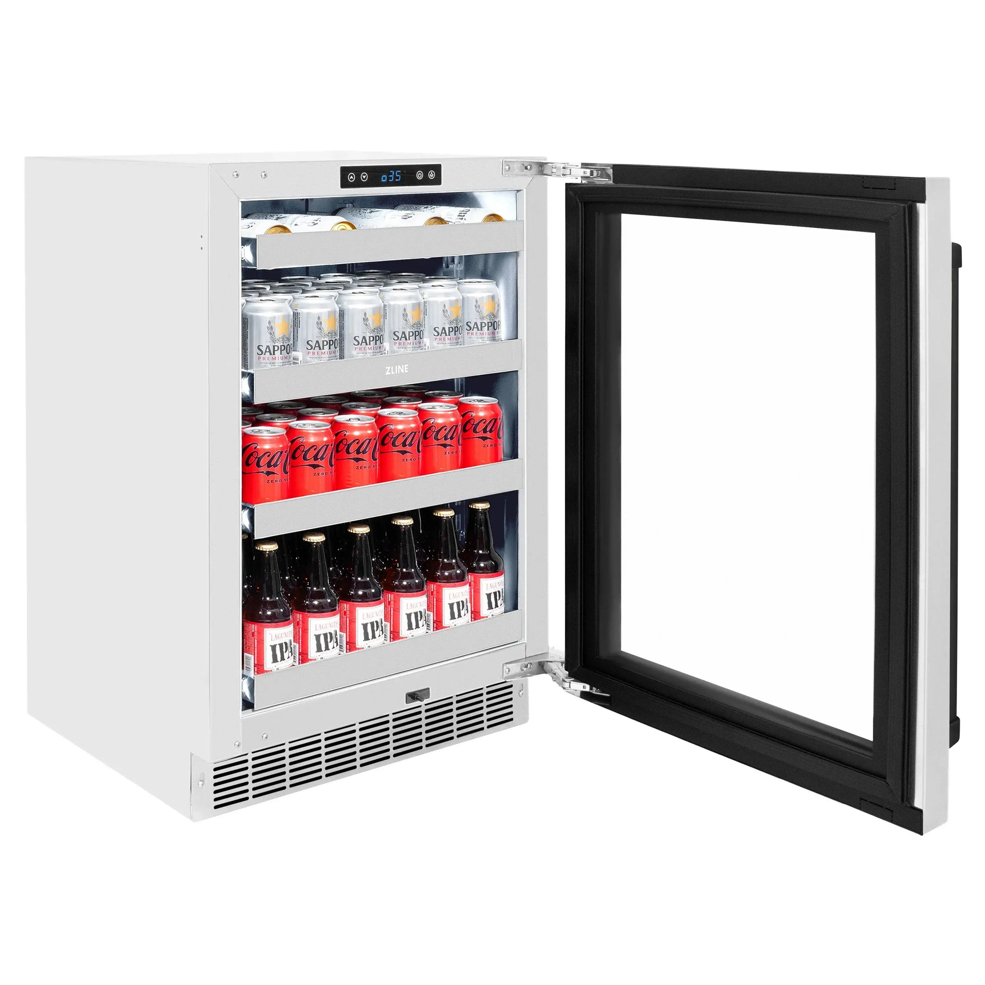 Zline Autograph Edition 24 In. Touchstone 151 Can Beverage Fridge With Stainless Steel Glass Door And Matte Black Handle (RBSOZ-GS-24-MB)