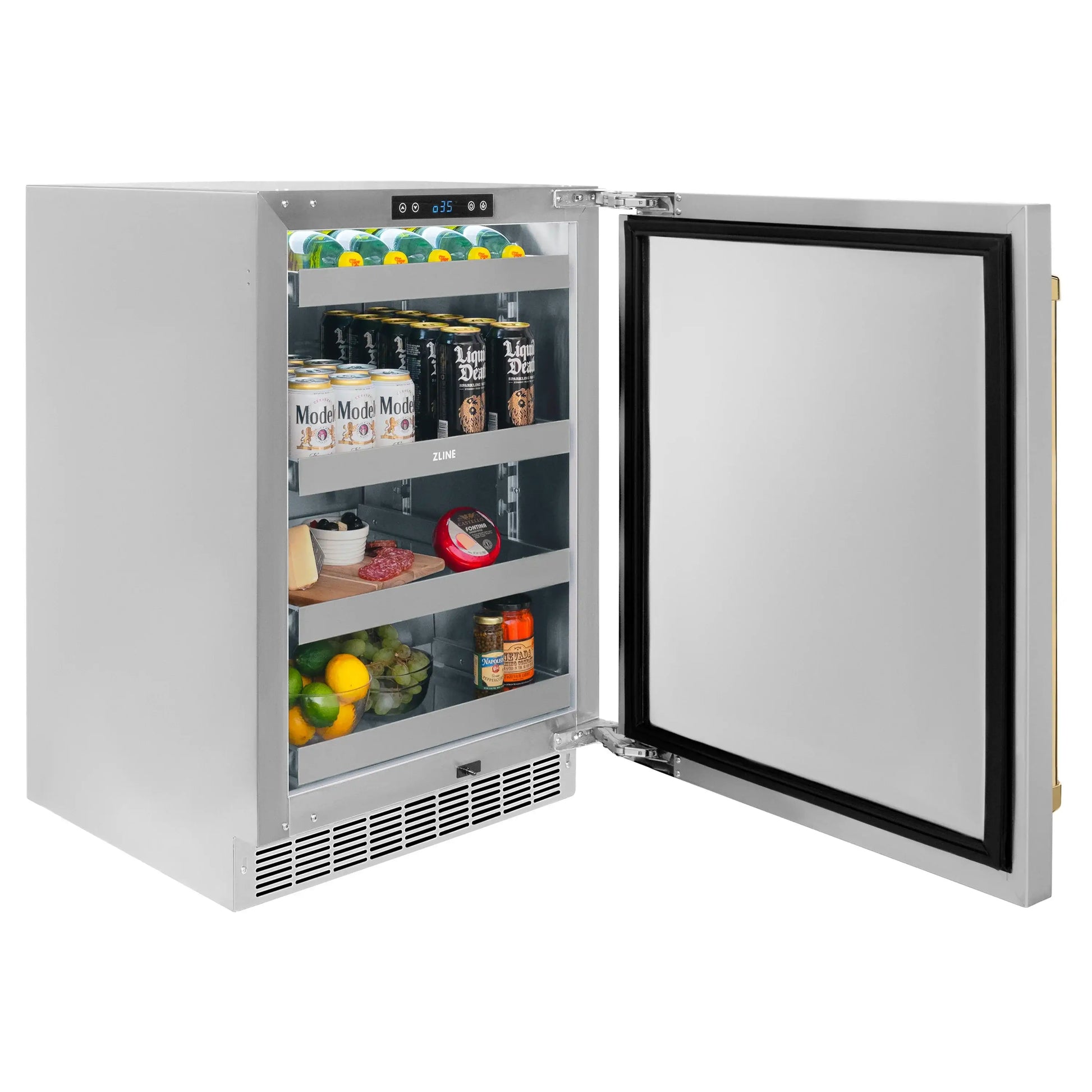 Zline Autograph Edition 24 In. Touchstone 151 Can Beverage Fridge With Solid Stainless Steel Door And Polished Gold Handle (RBSOZ-ST-24-G)