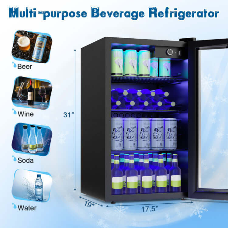 Costway 120 Can Beverage Mini Refrigerator with Glass Door