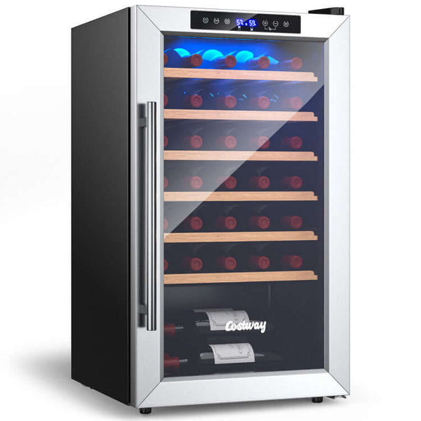 Costway 20 Inch Wine Refrigerator for 33 Bottles and Tempered Glass Door-Silver