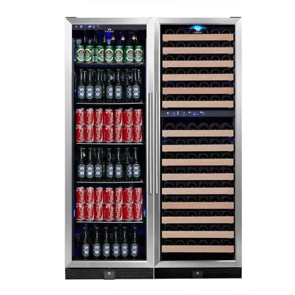 KingsBottle 72" Tall Beer And Wine Refrigerator Combo With Glass Door - Stainless Steel Trim