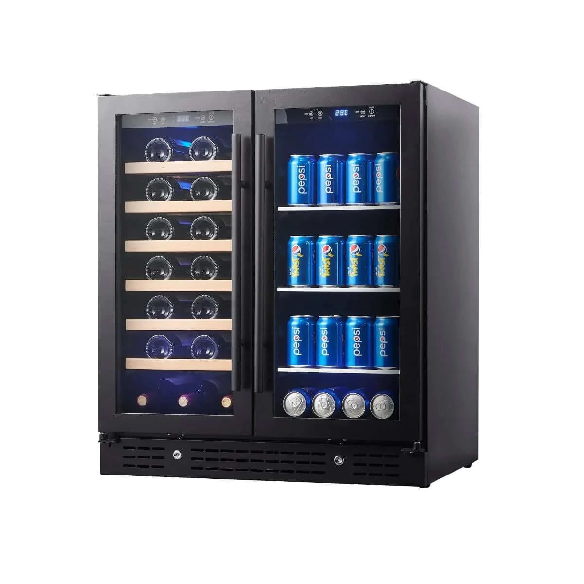KingsBottle 30" Combination Beer and Wine Cooler with Low-E Glass Door - Black Frame