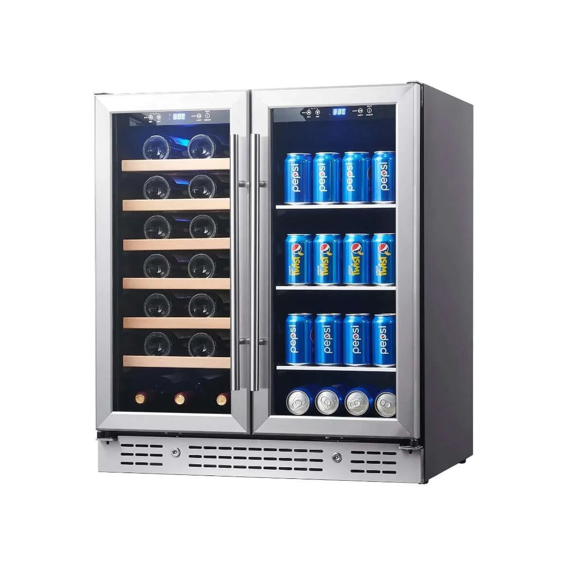 KingsBottle 30" Combination Beer and Wine Cooler with Low-E Glass Door - Stainless Steel Trim