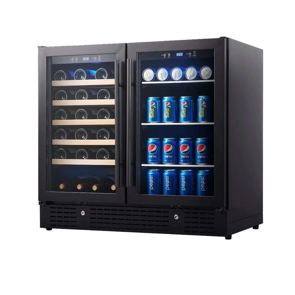 KingsBottle 36 Beer and Wine Cooler Combination with Low-E Glass Door - Black Frame