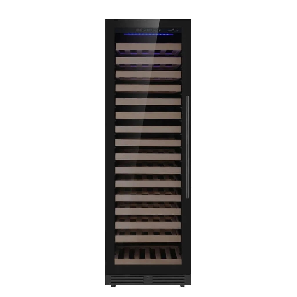 KingsBottle Upright Single Zone Large Wine Cooler With Low-E Glass Door- Borderless Black Glass Door