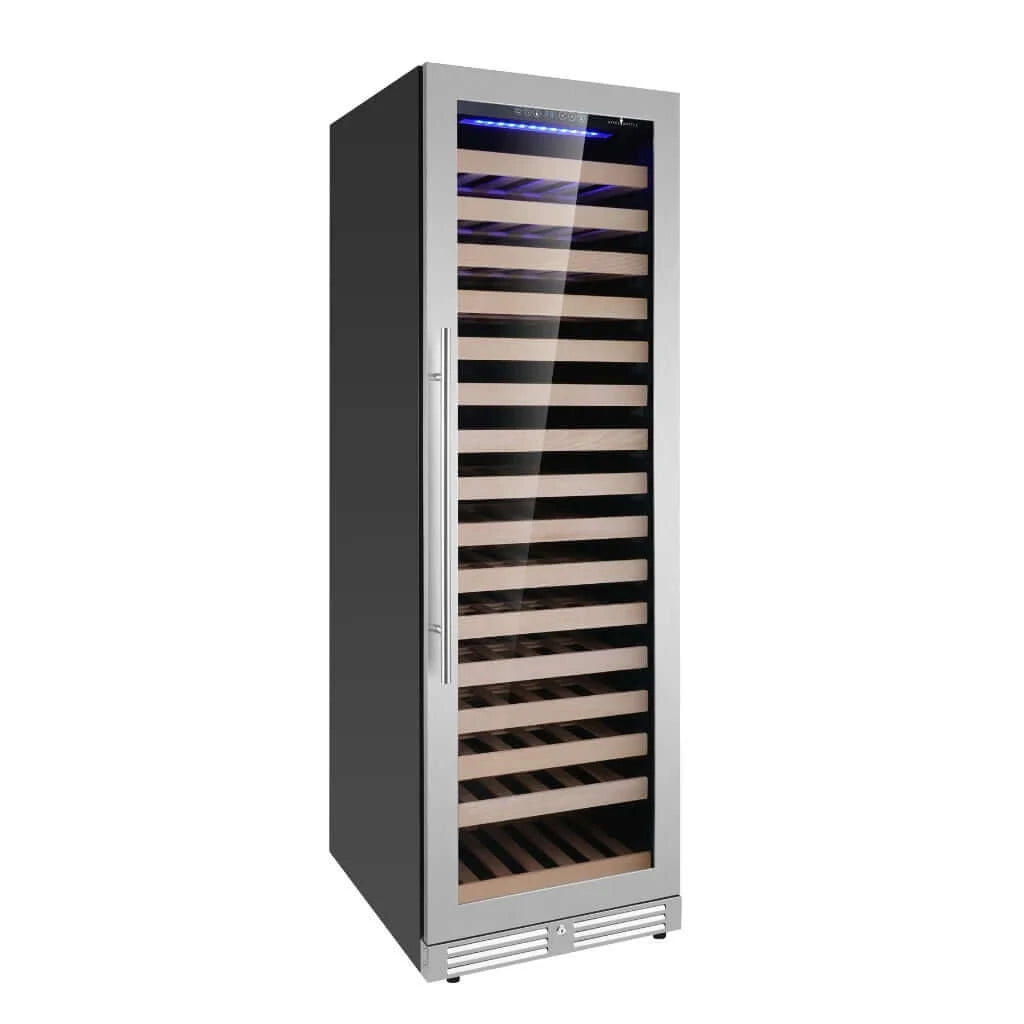 KingsBottle Upright Single Zone Large Wine Cooler with Low-E Glass Door with Stainless Steel Trim
