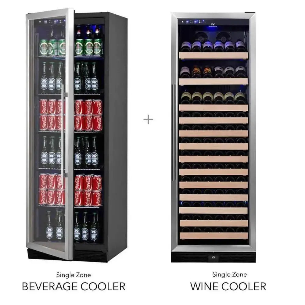 KingsBottle 72" Large Wine And Beverage Cooler Drinks Combo With Clear Door - Glass Door with Stainless Steel Trim
