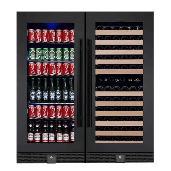 KingsBottle 56 Upright Wine And Beverage Fridge Center Cabinet Freestanding - Borderles Black Glass Door