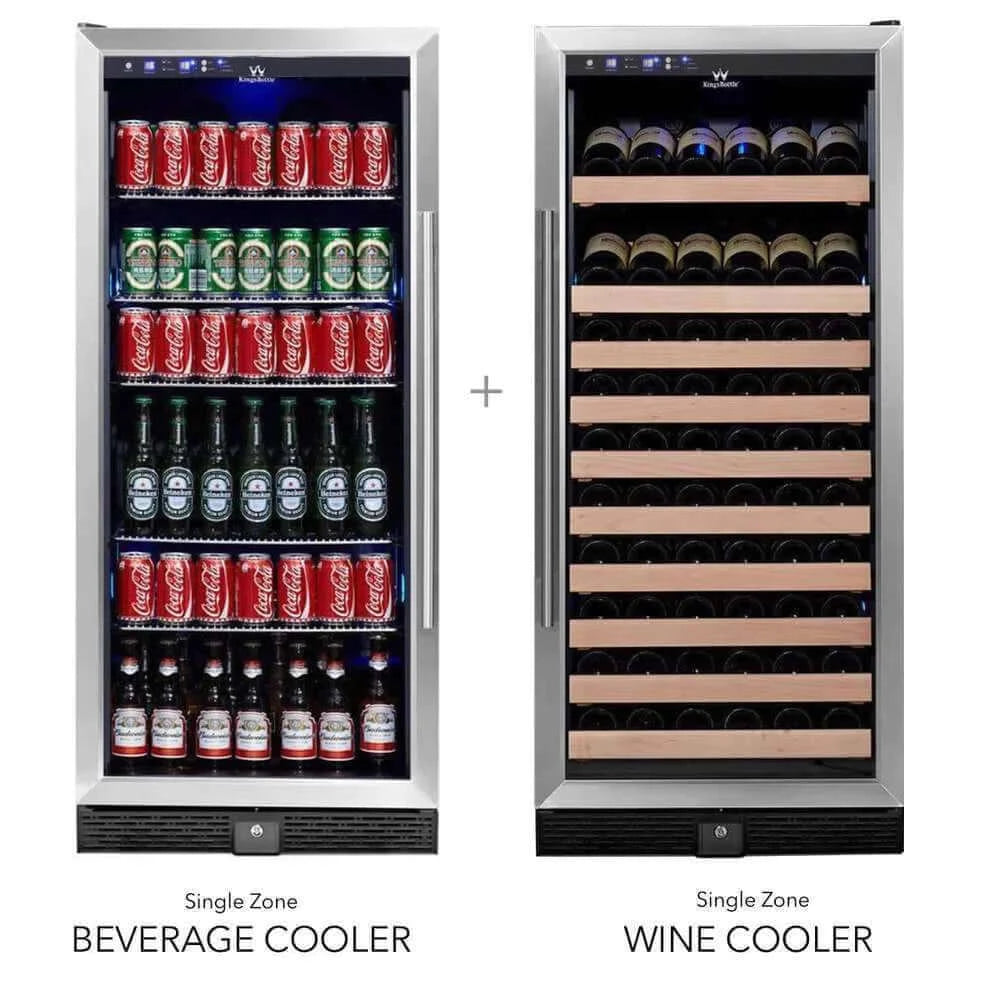 KingsBottle 56" Upright Wine And Beverage Refrigerator Combo - Glass Door With Stainless Steel Trim