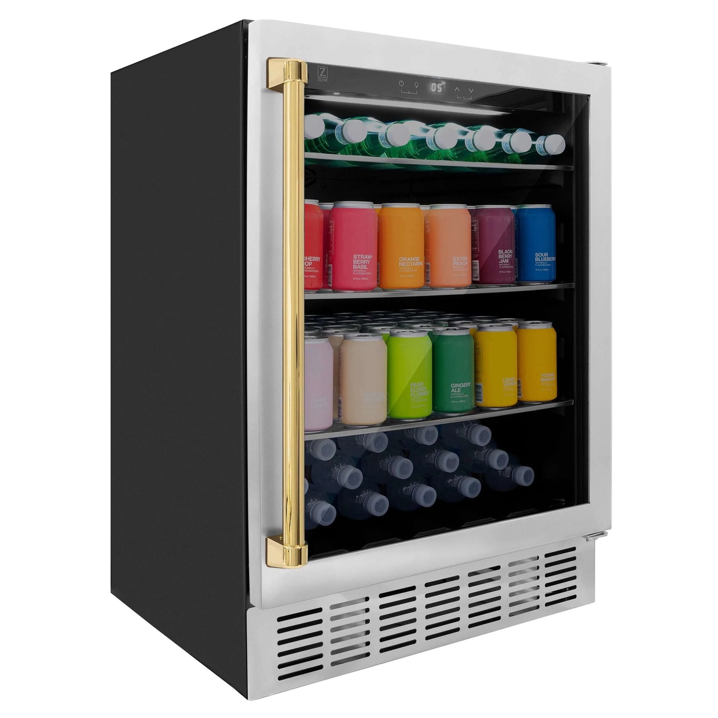 ZLINE 24" Monument Autograph Edition 154 Can Beverage Fridge in Stainless Steel with Polished Gold Accents (RBVZ-US-24-G)