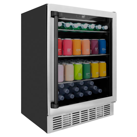 ZLINE 24" Monument Autograph Edition 154 Can Beverage Fridge in Stainless Steel with Matte Black Accents (RBVZ-US-24-MB)