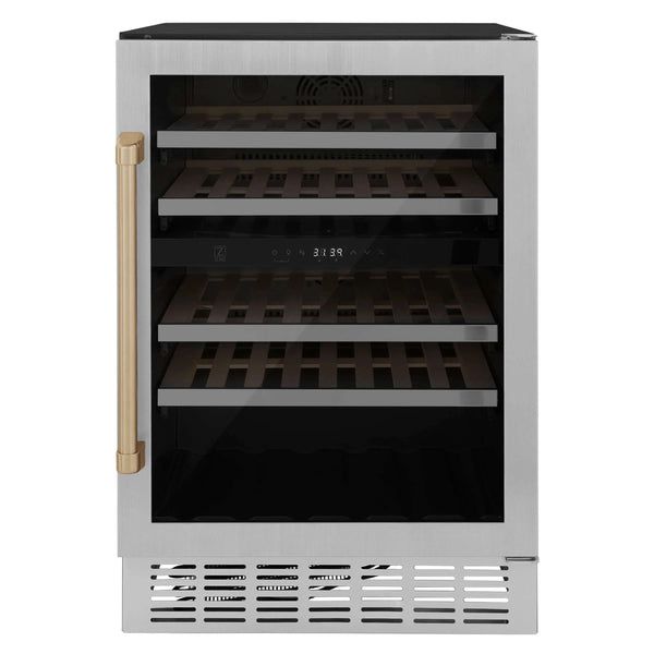 ZLINE 24 Monument Autograph Edition Dual Zone 44-Bottle Wine Cooler in Stainless Steel with Champagne Bronze Accents (RWVZ-UD-24-CB)