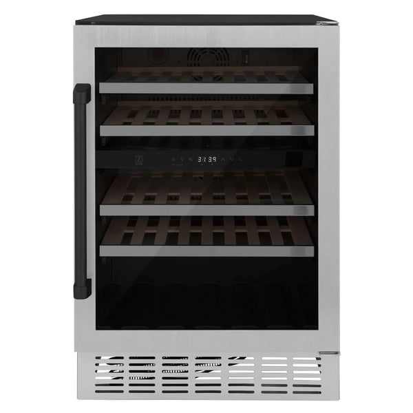 ZLINE 24 Monument Autograph Edition Dual Zone 44-Bottle Wine Cooler in Stainless Steel with Matte Black Accents (RWVZ-UD-24-MB)