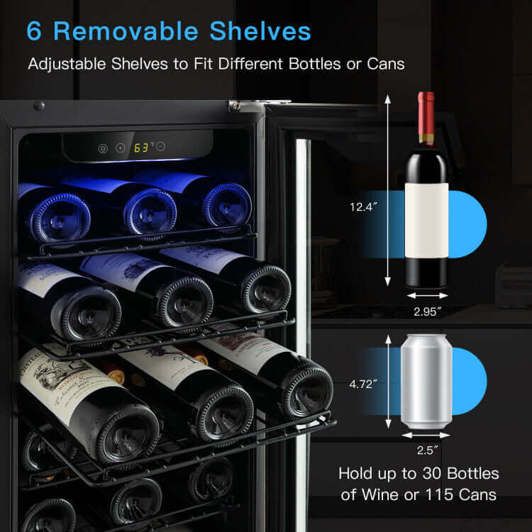 Costway 15 Inch 30-Bottle Wine Cooler with Temperature Memory