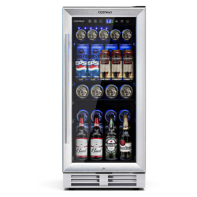 Costway 15 Inch 100 Can Built in Freestanding Beverage Cooler Refrigerator