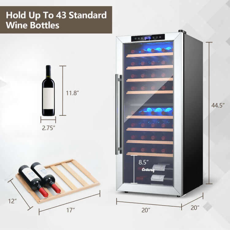 Costway 43 Bottle Wine Cooler Refrigerator Dual Zone Temperature Control with 8 Shelves