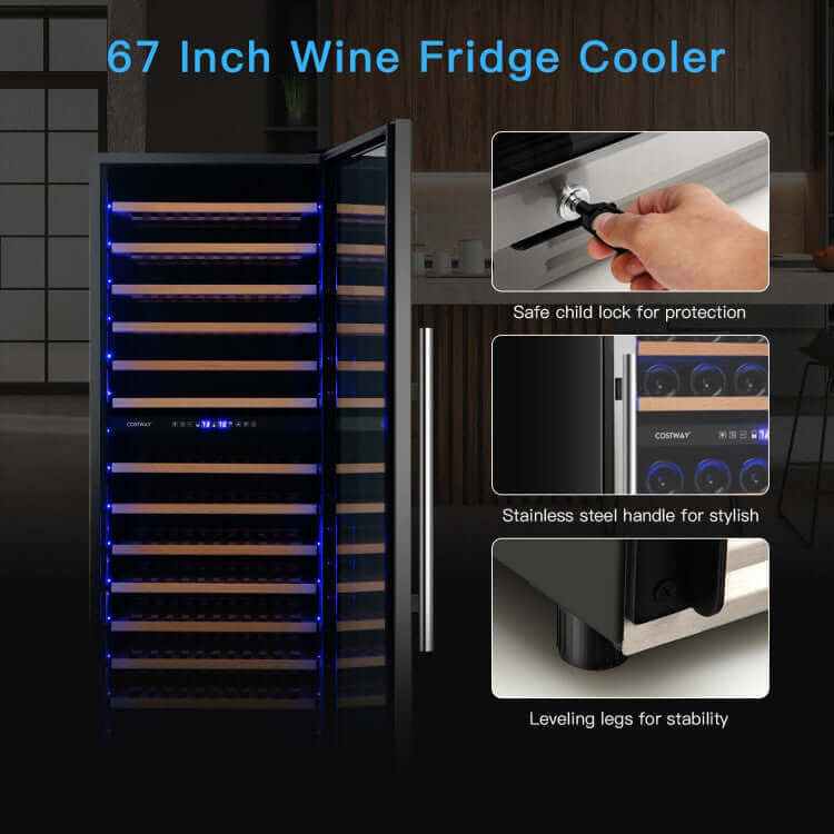 Costway 154-Bottle Freestanding Wine Cooler Refrigerator Dual Zone Wine Cellar with Dual Temperature Control