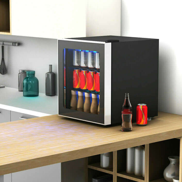 Costway 60 Can Beverage Mini Refrigerator with Glass Door
