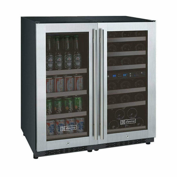Allavino 30 Wide FlexCount II Tru-Vino 30 Bottle/88 Can Dual Zone Stainless Steel Side-by-Side Wine Refrigerator/Beverage Center