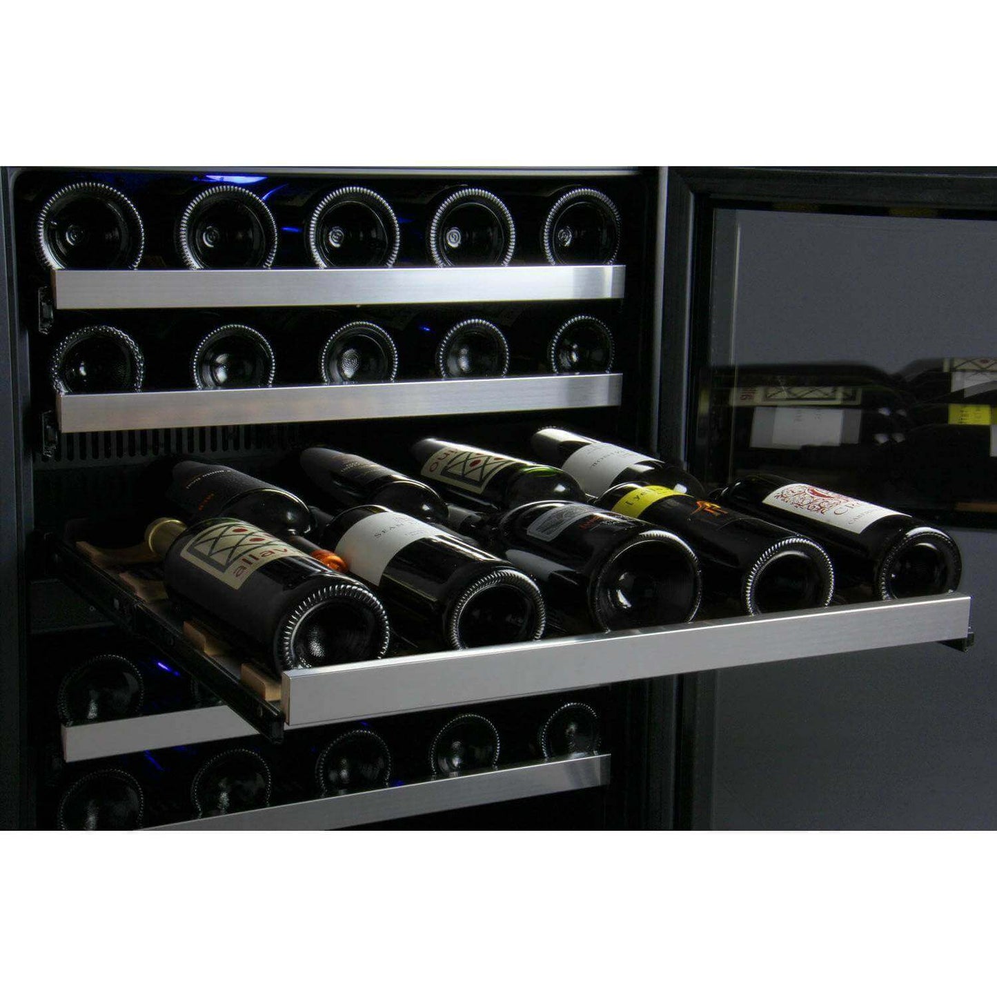 Allavino 47" Wide FlexCount II Tru-Vino 112 Bottle Four Zone Stainless Steel Side-by-Side Wine Refrigerator