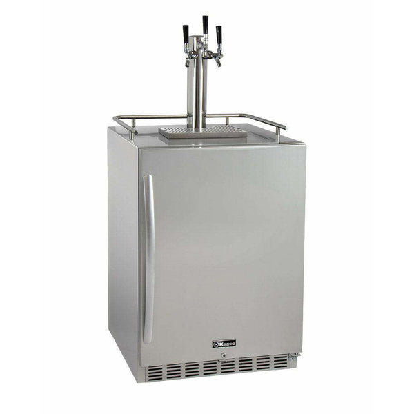 Kegco 24 Wide Triple Tap All Stainless Steel Outdoor Built-In Right Hinge Kegerator with Kit