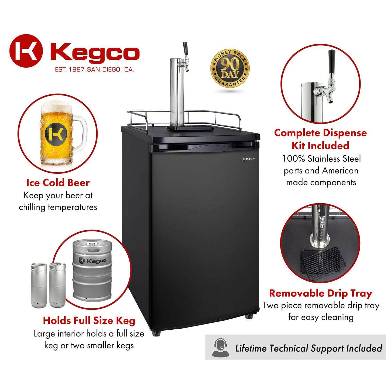 Kegco 20" Wide Single Tap Black Kegerator