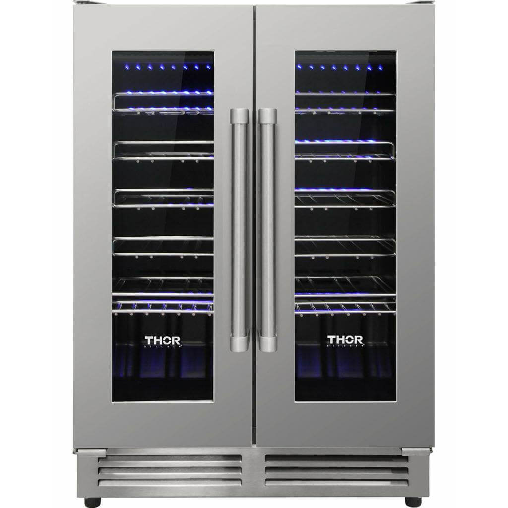 Thor Kitchen 24 Inch French Door Wine and Beverage Center, 21 Wine Bottle Capacity and 95 Can Capacity