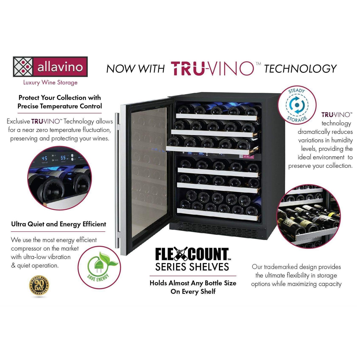 Allavino 24" Wide FlexCount II Tru-Vino 56 Bottle Dual Zone Stainless Steel Wine Refrigerator