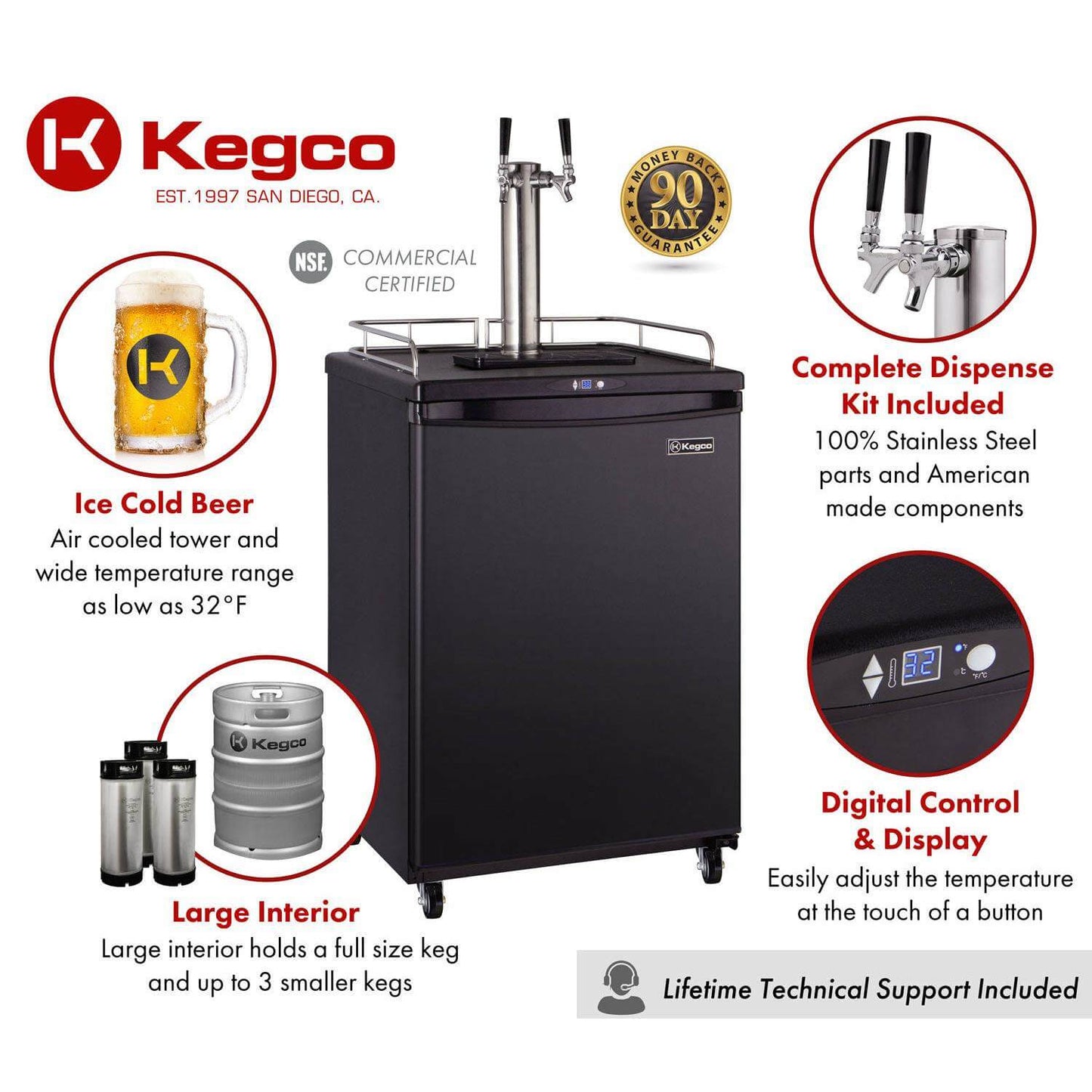 Kegco 24" Wide Dual Tap Black Commercial/Residential Digital Kegerator