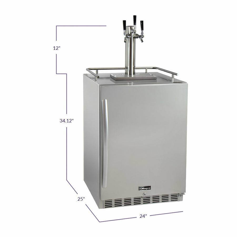 Kegco 24" Wide Triple Tap All Stainless Steel Outdoor Built-In Right Hinge Kegerator with Kit