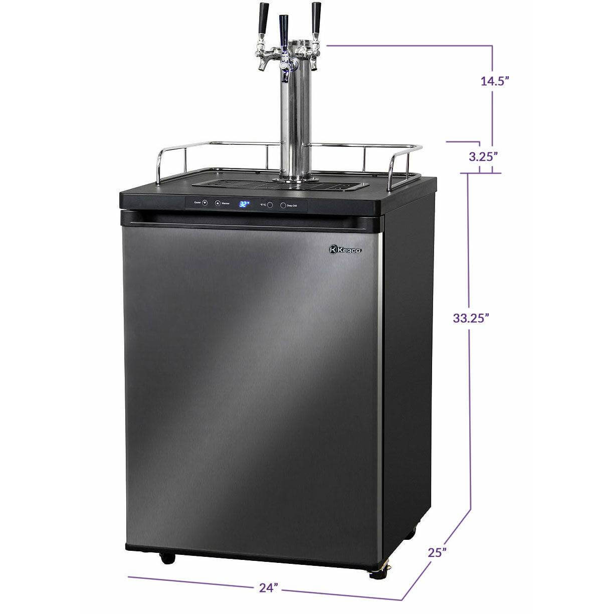 Kegco 24" Wide Homebrew Triple Tap Black Stainless Steel Digital Kegerator