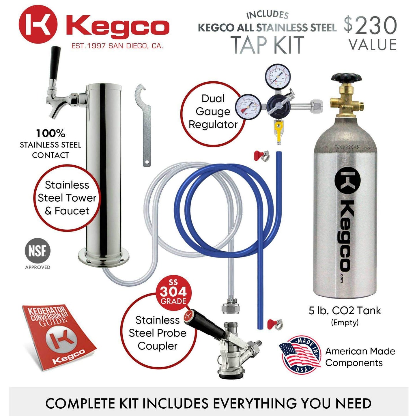 Kegco 24" Wide Single Tap Black Stainless Steel Digital Kegerator