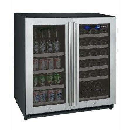 Allavino 30 Wide FlexCount II Tru-Vino 30 Bottle/88 Can Dual Zone Stainless Steel Built-In Wine Refrigerator/Beverage Center