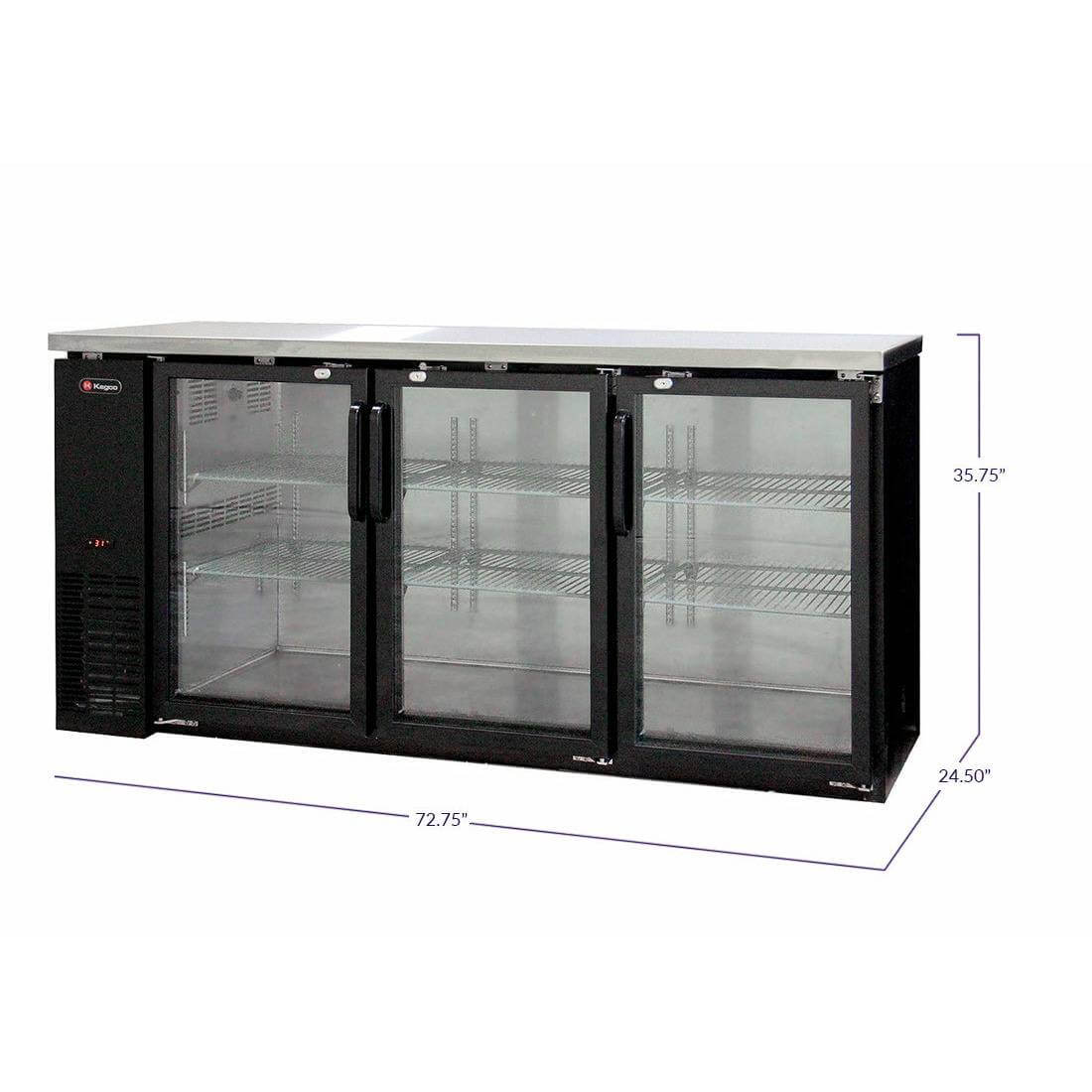 Kegco Commercial Back Bar Cooler with Three Glass Doors